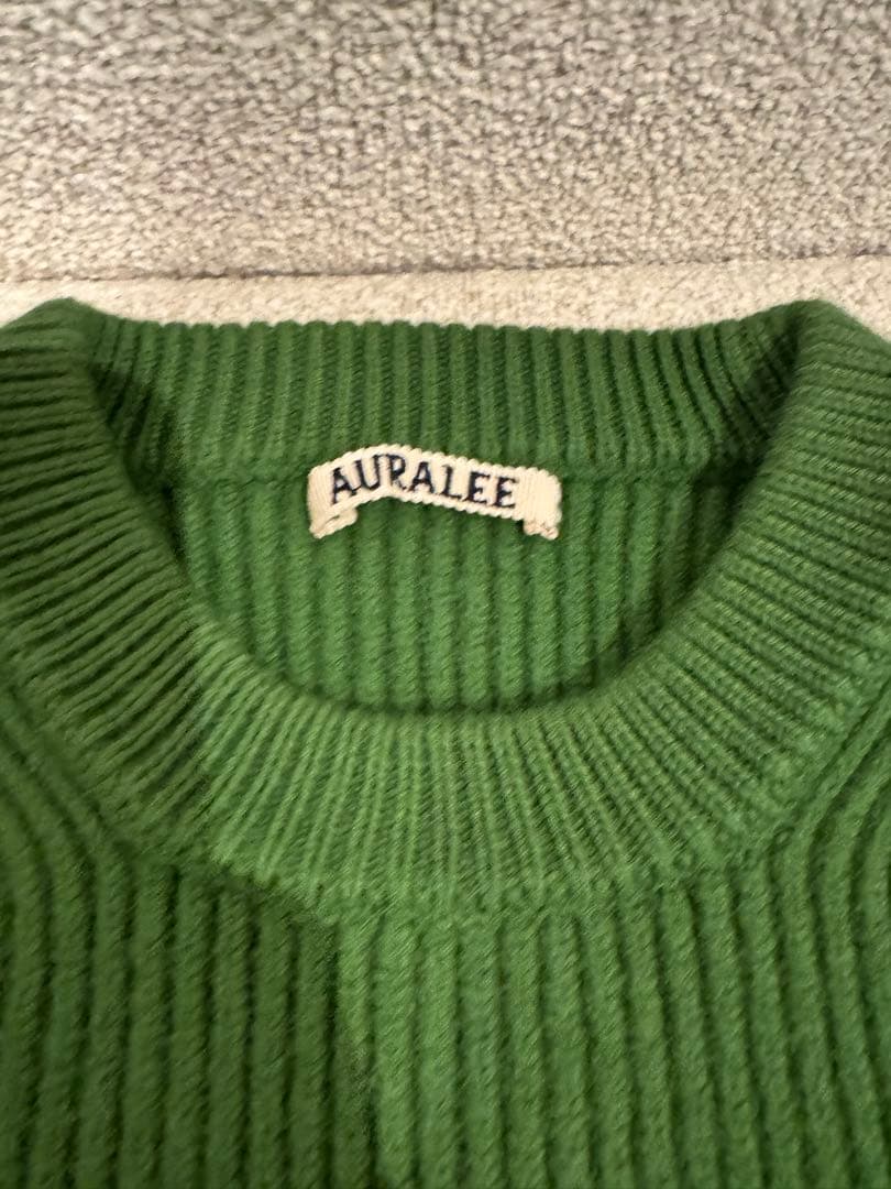 AURALEE グリーン リブ編み セーター