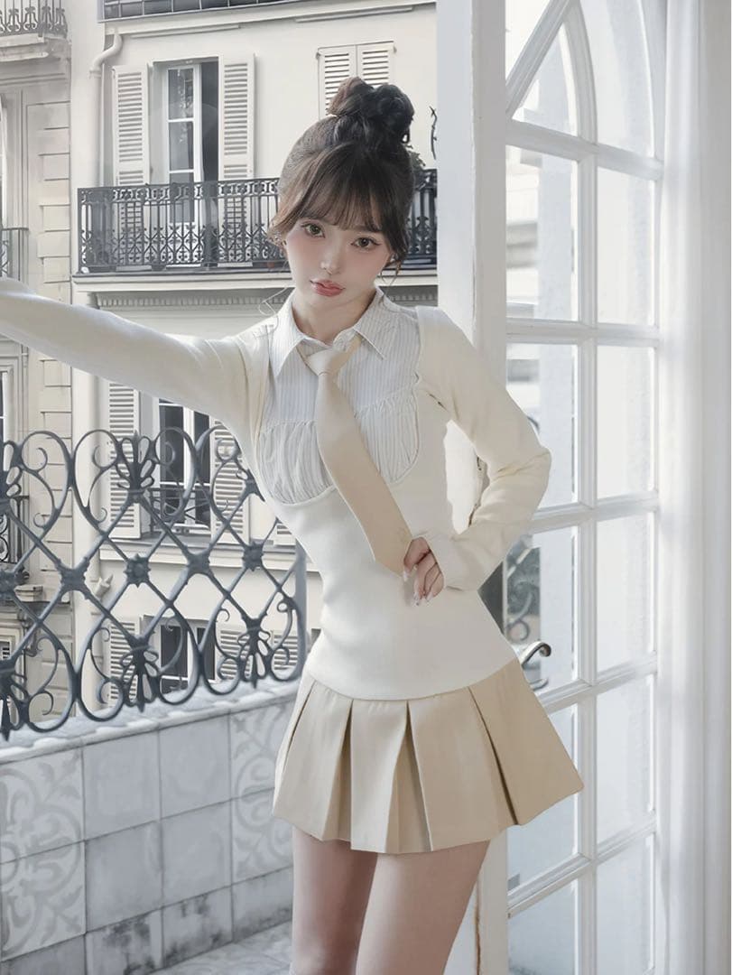 Darich 新作 ネクタイシャツドッキングニットミニワンピース