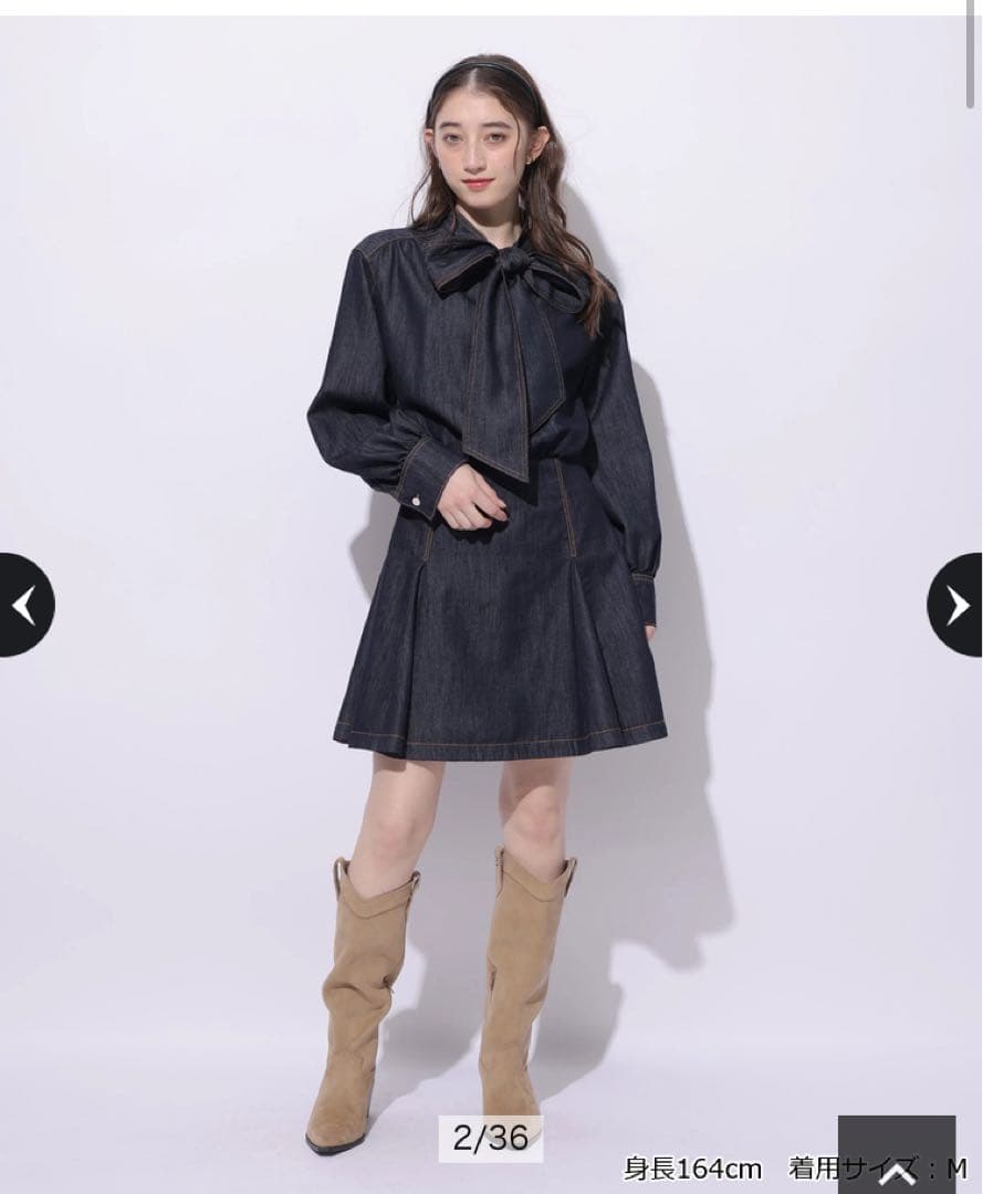 【新品】リランドチュール　デニムボウタイミニワンピース　紺　M