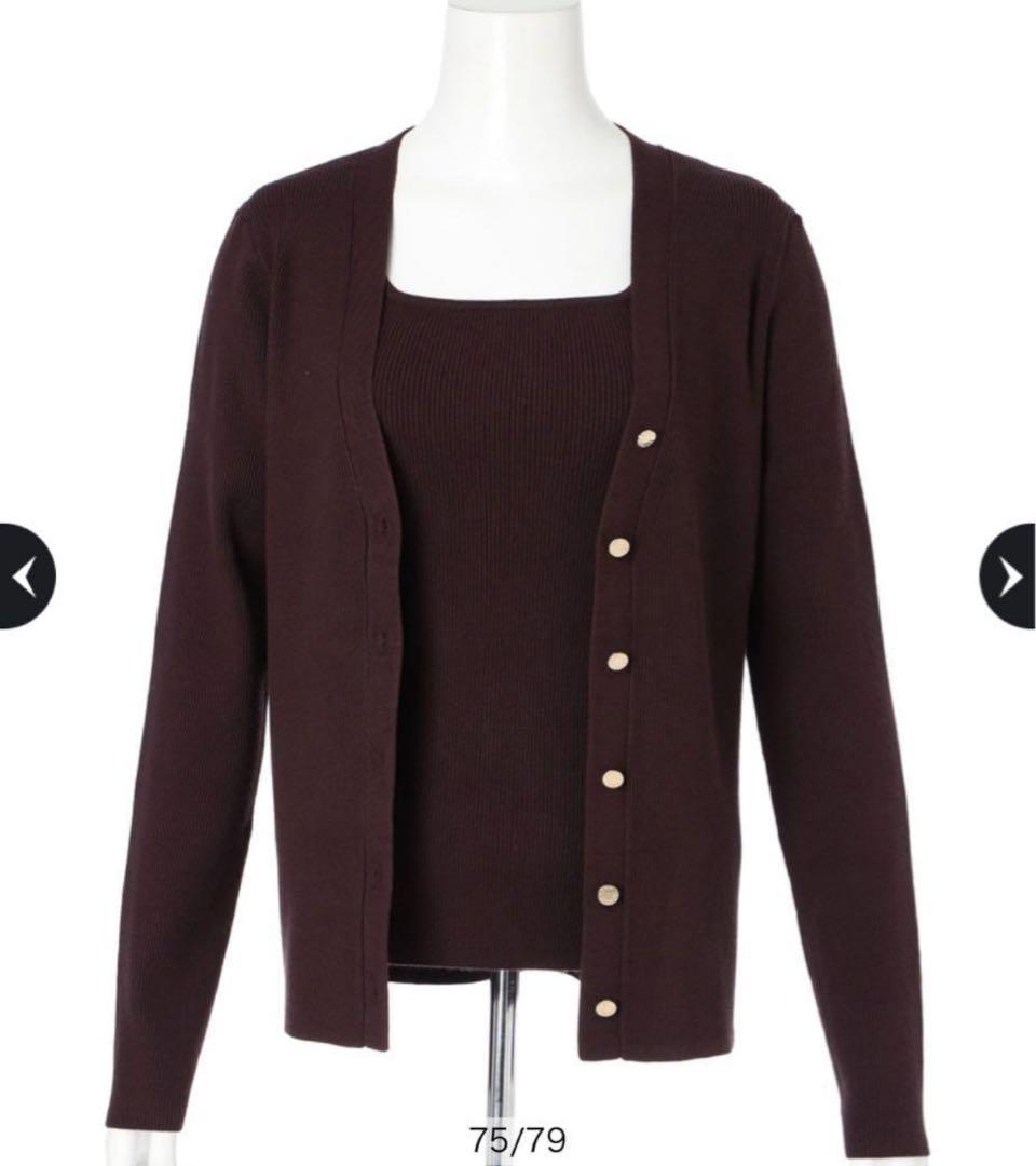 Arpege story ロゴボタンVカーデアンサンブル ブラウン　こげ茶　M