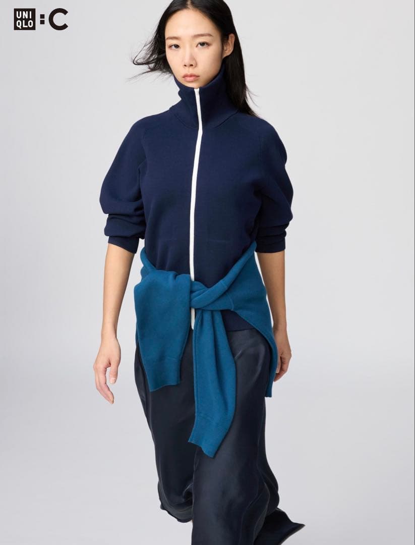 ユニクロC ミラノリブフルジップカーディガンXL ネイビー