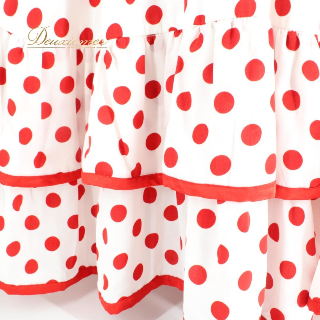 【フラメンコ衣装】ホワイト ワンピース ドレス ドット 赤 レッド ボランテ