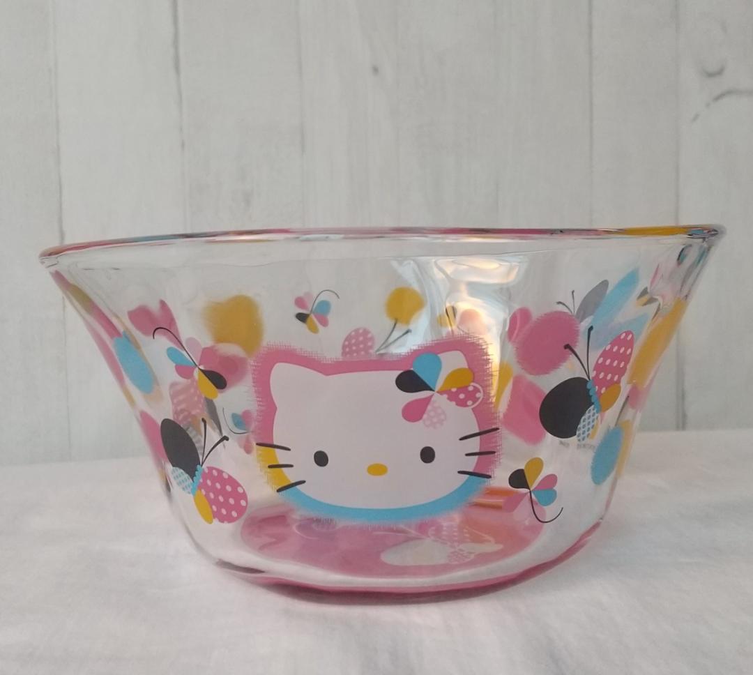キティ　デザートグラス　ガラスボウル　皿　食器　蝶　クローバー　箸スプーン付き