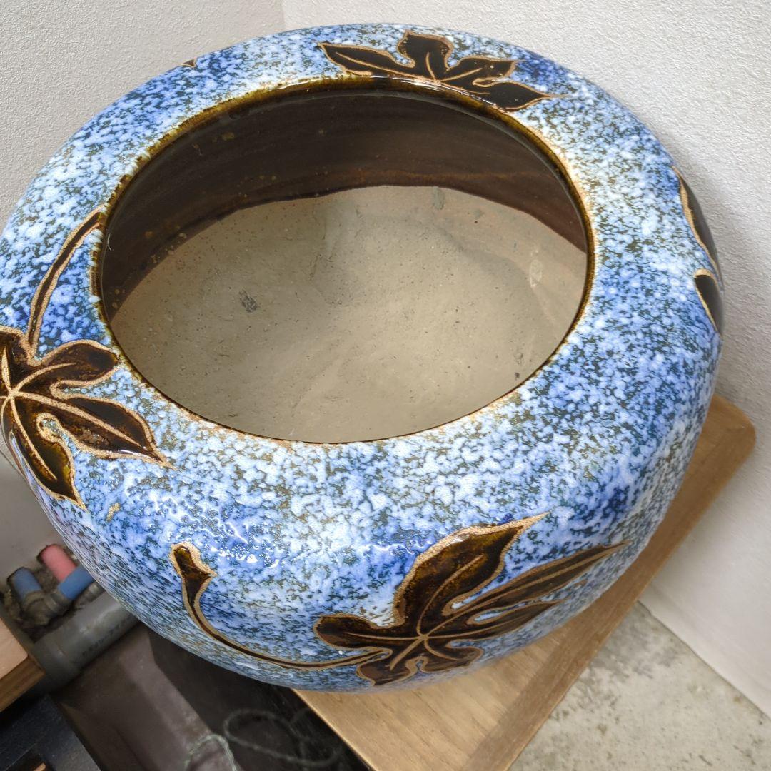 骨董　火鉢　大型　リーフ　レトロ　睡蓮鉢　めだか　金魚　鉢カバー