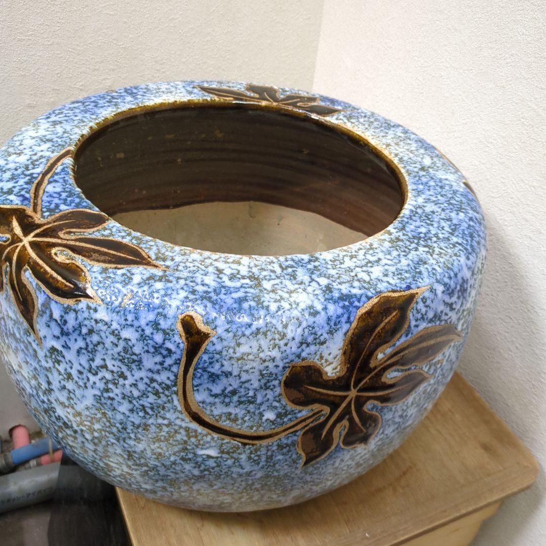 骨董　火鉢　大型　リーフ　レトロ　睡蓮鉢　めだか　金魚　鉢カバー