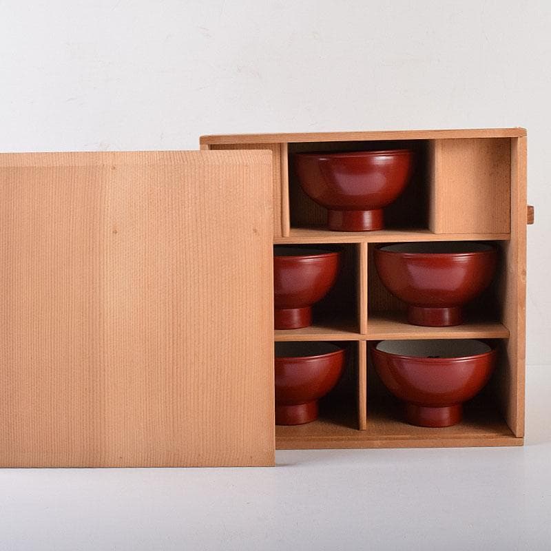 和食器　松谷窯　内染付　陶漆　蓋物　蓋碗　５客　共箱　M　R8058C
