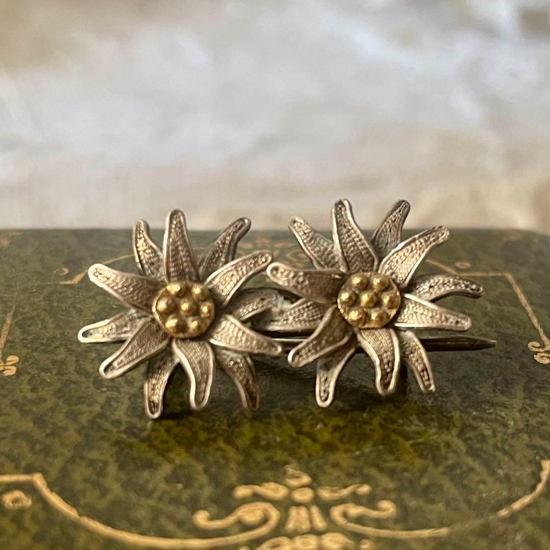 純銀製エーデルワイスブローチ&白蝶貝ブローチ　フランスアンティークヴィンテージ