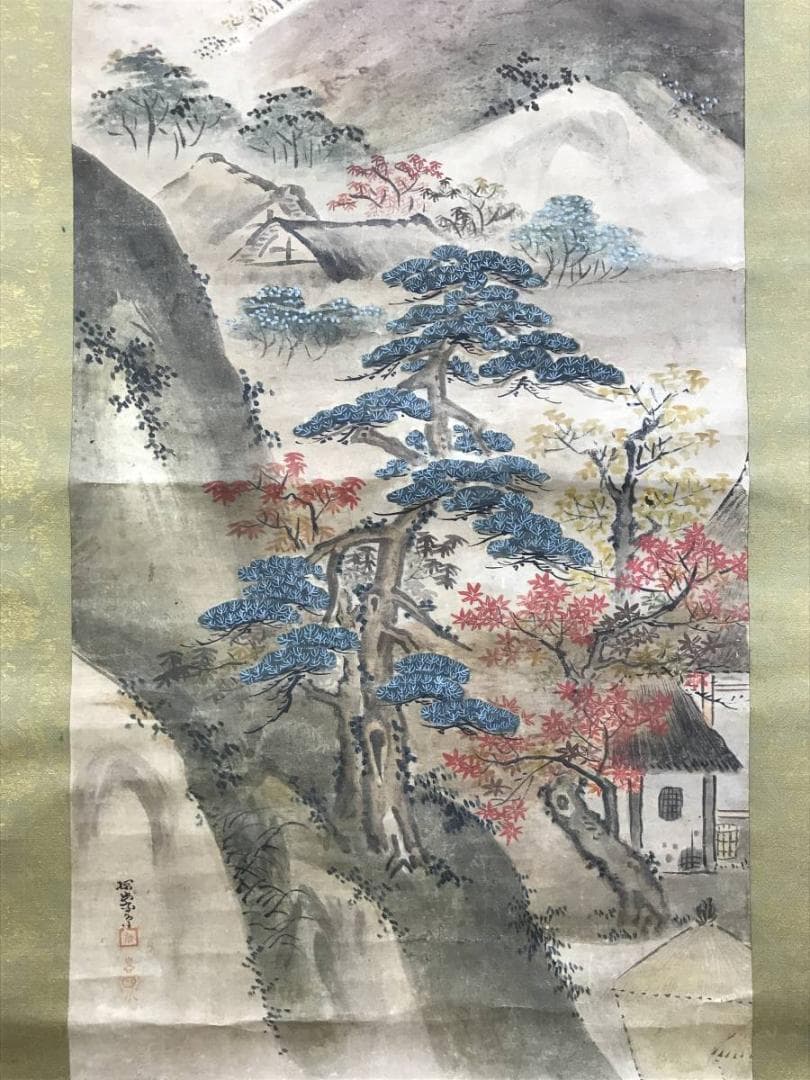 模写/狩野探幽/古画紅葉山水図/山水図/江戸時代/掛軸/名家伝来/AD-990