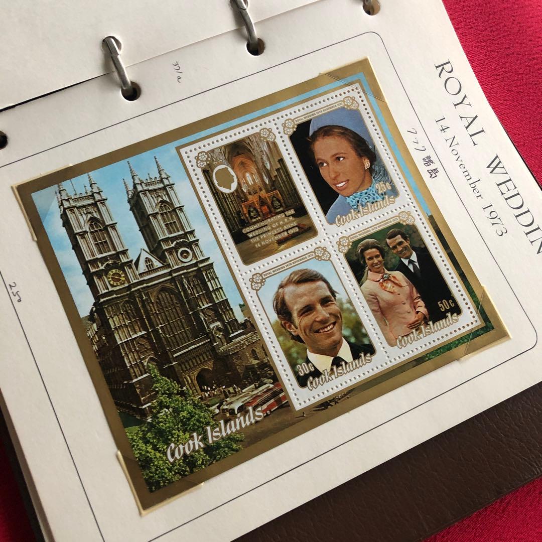 昭和４８年　アン王女（エリザベス2世の長女）御成婚記念の各国切手アルバム３７ケ国