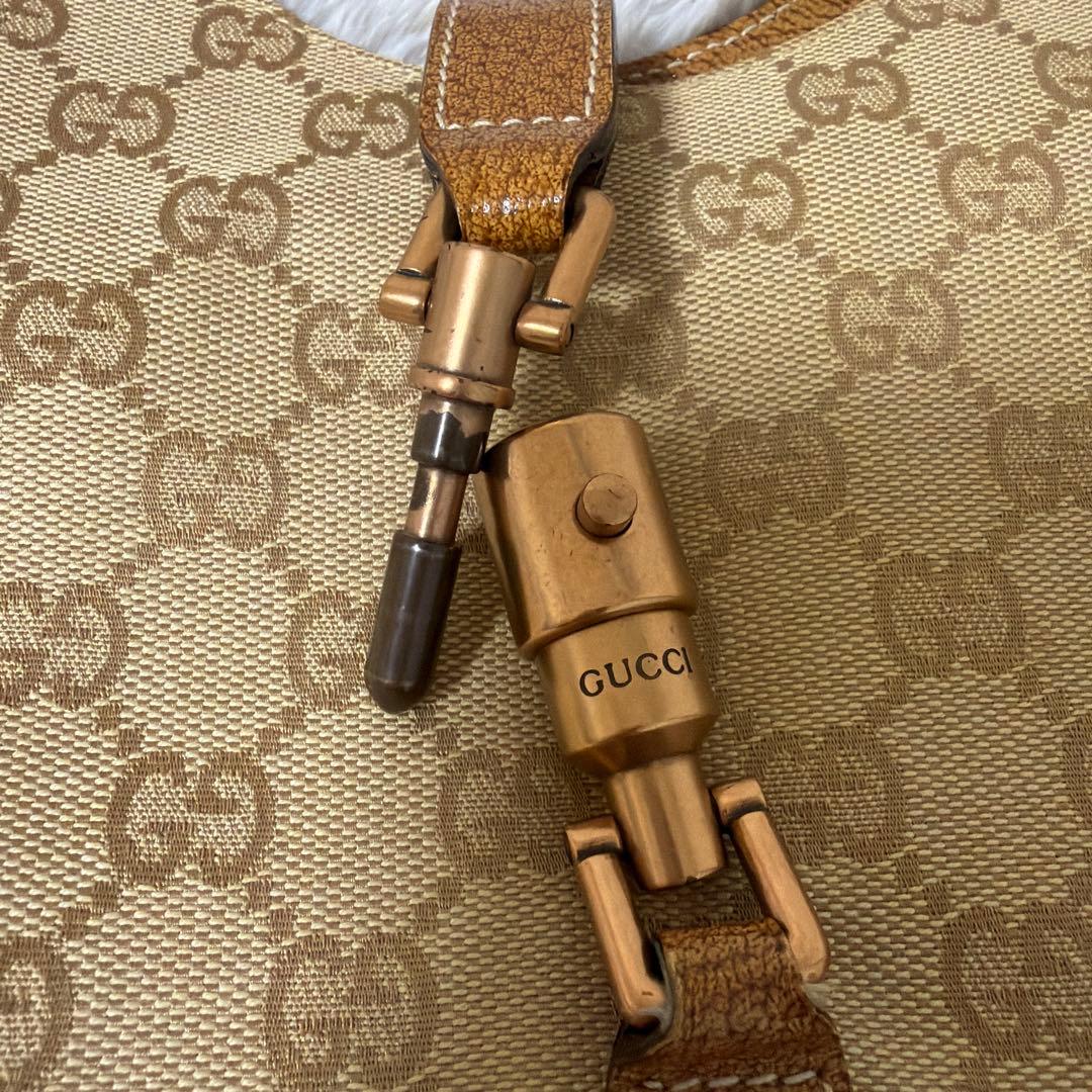 GUCCI ニュージャッキー ショルダーバッグ キャンバス レザー ベージュ