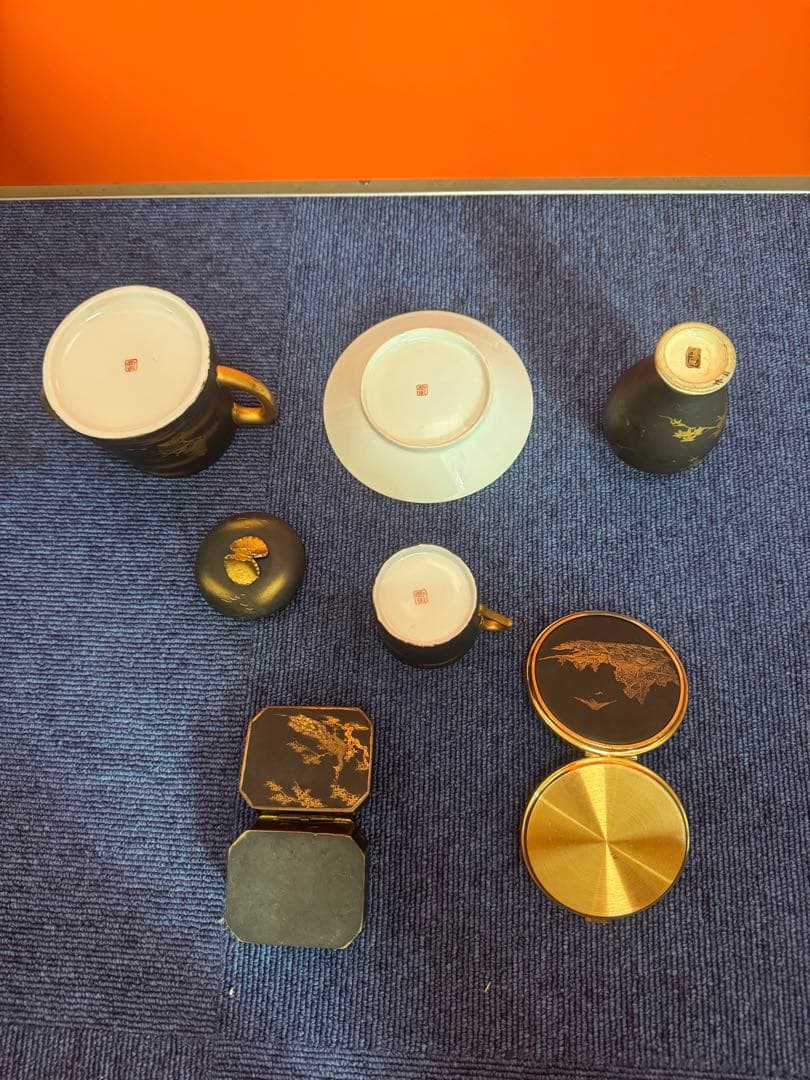 1821  まとめ売り　合計5客　薩摩焼 湊光  金塗