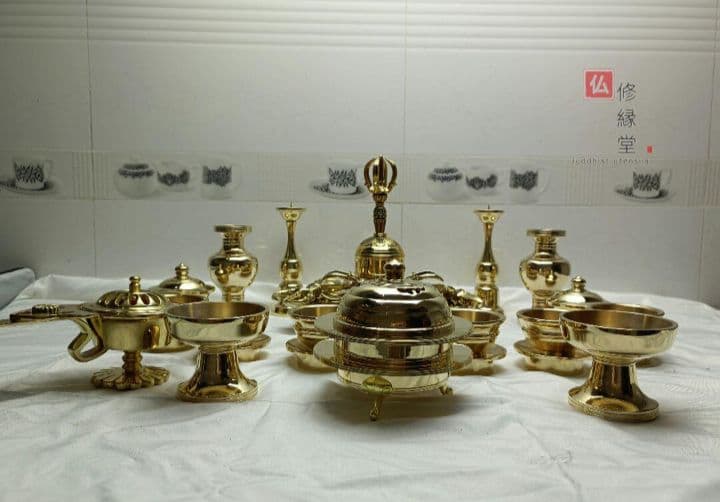 【修縁堂】真言宗法具 法器 21点セット密教 一面器寺院用仏具 チベット真鍮製