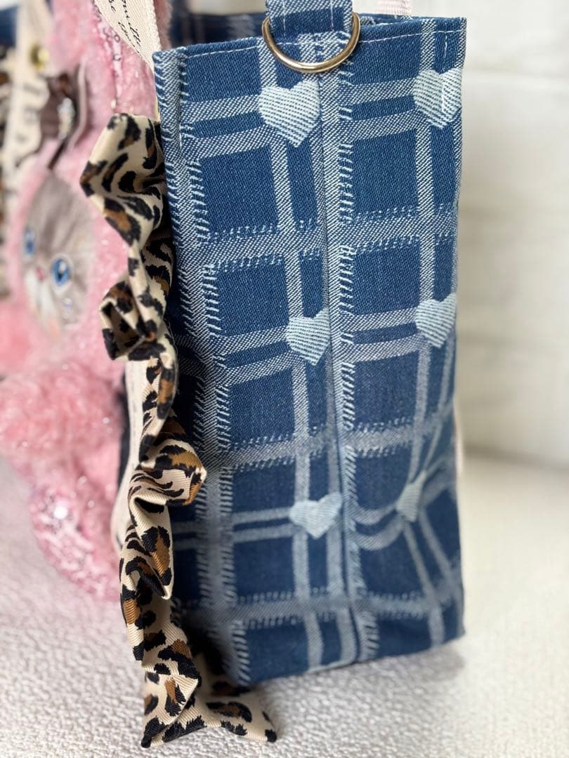 ゆ*ら様 コヤンイサムチョン　ハンドメイド　デニムトートバッグ　ヒョウ柄フリル