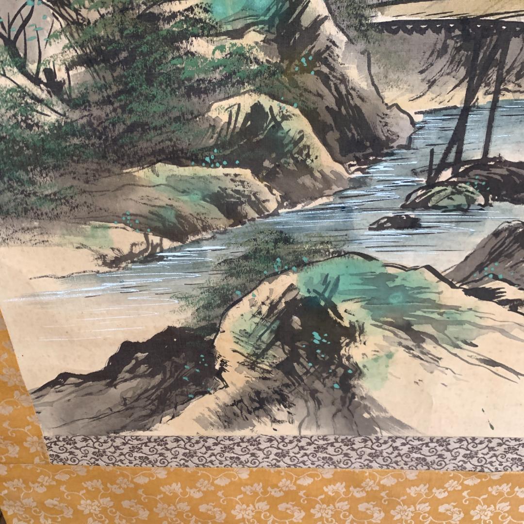 掛け軸 瀧の国　古物　肉筆　絹本
