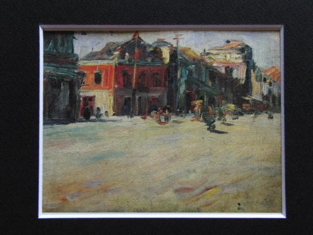 岸田劉生、街道（銀座風景）、希少画集画、新品高級額・額装付、状態良好