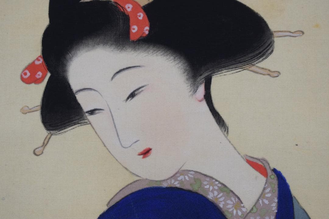 【真作】松嶺/紅葉美人図/掛軸☆宝船☆Y-508　JM