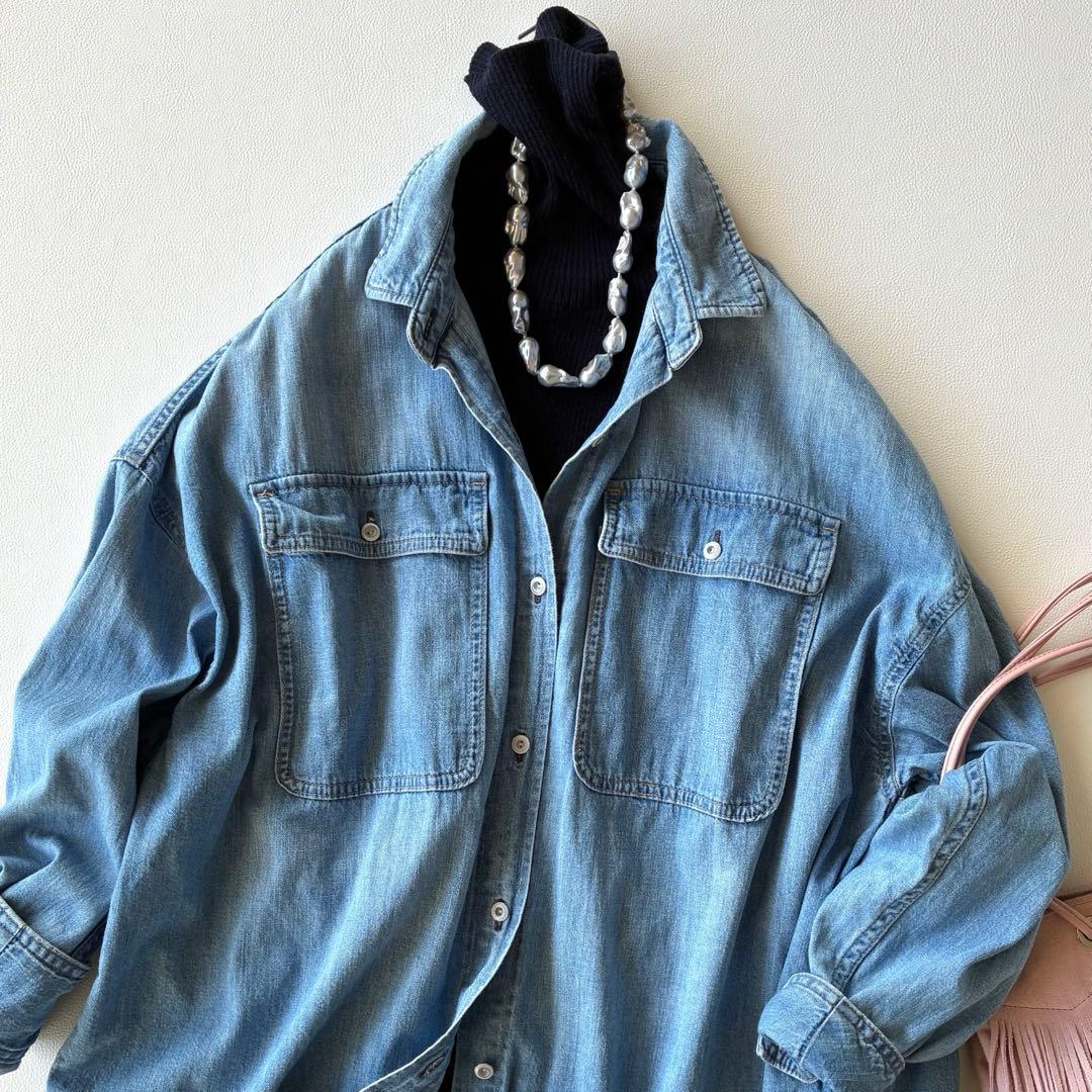 ヘルシーデニム ゆったり可愛い ALMOND デニムオーバーサイズシャツ
