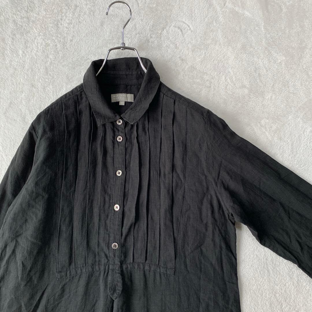 人気 マーガレット ハウエル 麻 リネン 長袖 タック プルオーバー ワンピース