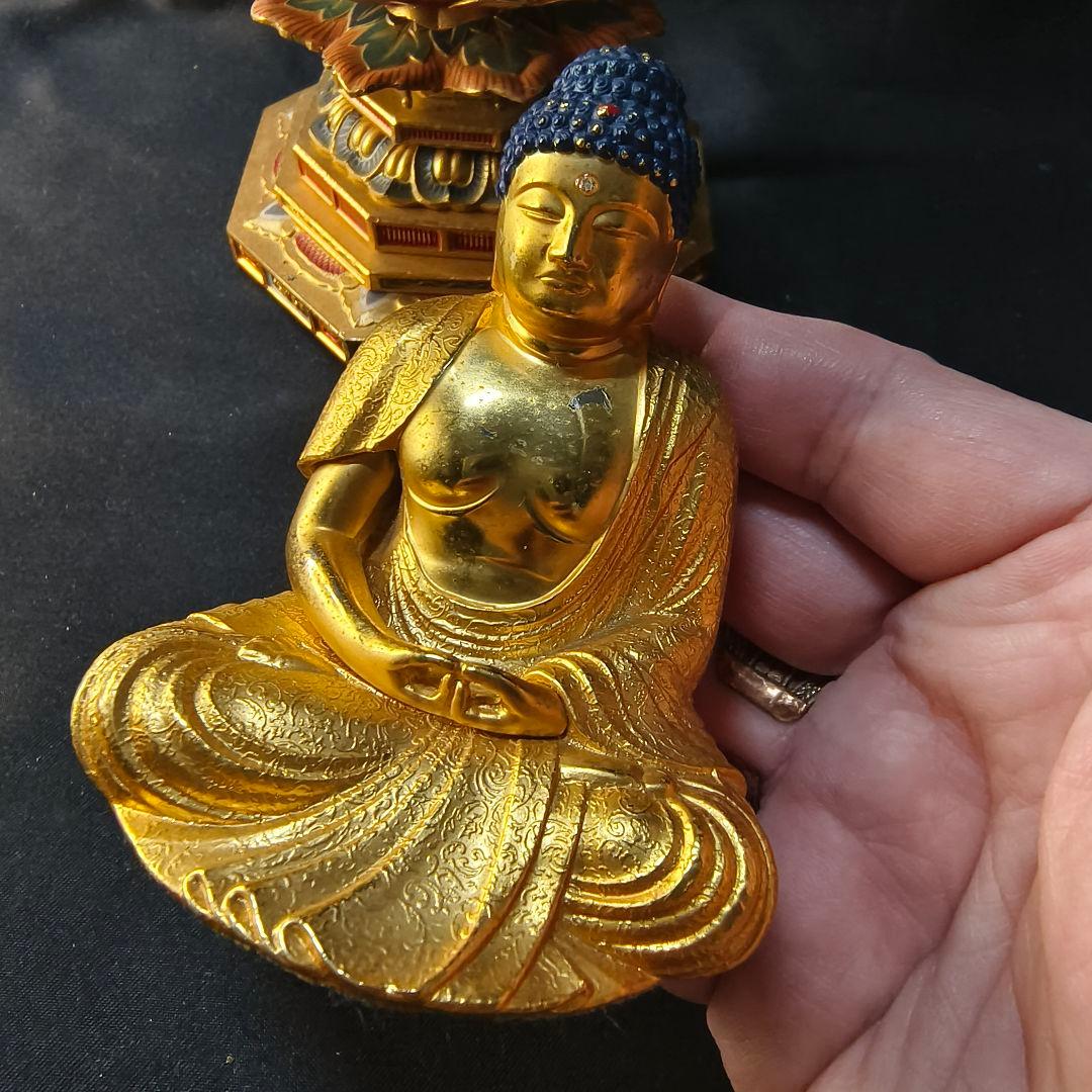 仏教美術 阿弥陀仏座像 銅製鍍金色彩仏像 時代物 旧家蔵出し コレクター放出美品