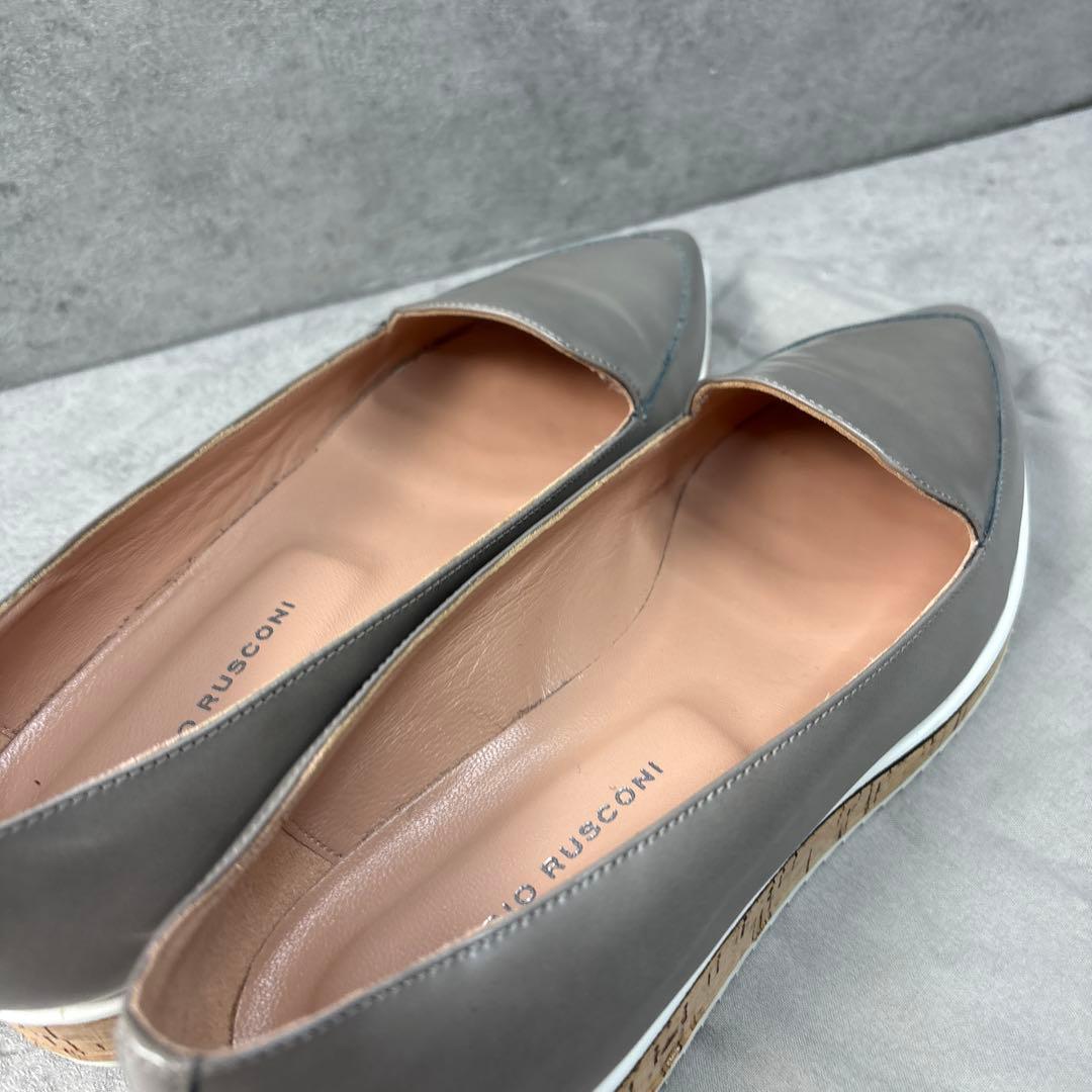 展示品新品！ファビオルスコーニ　グレージュ　ポインテッド　レザーフラットシューズ