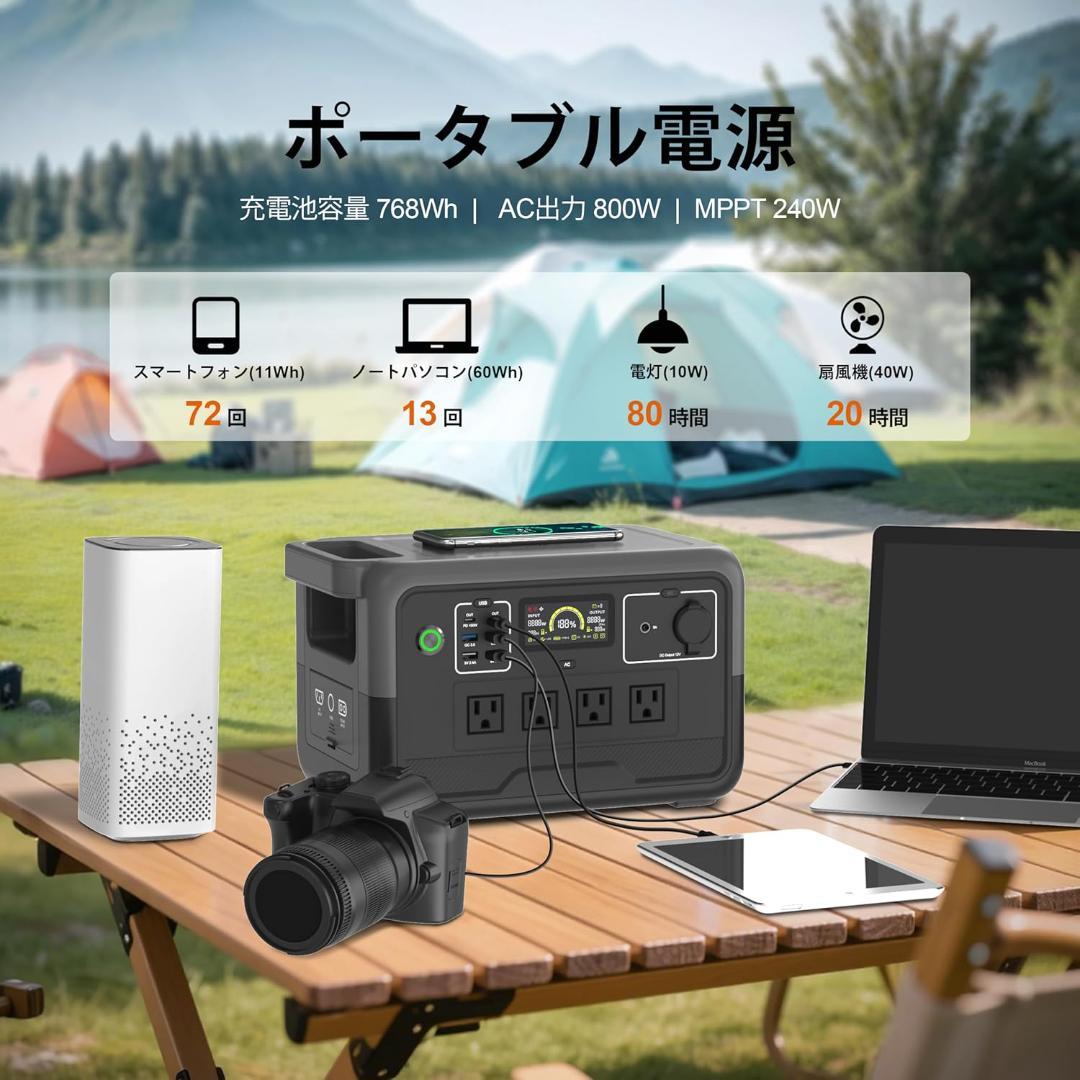 OMNIBATTポータブル電源 SD800、大容量768Wh LiFePO4