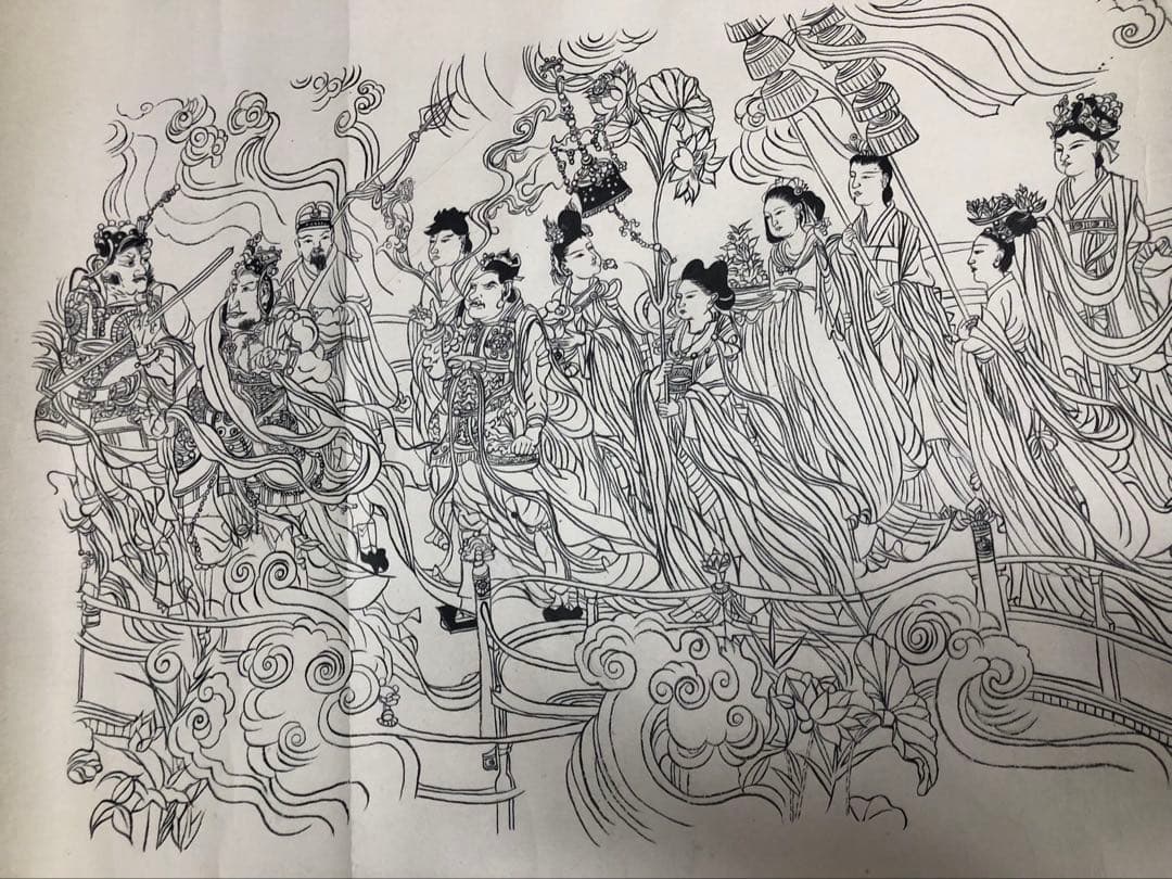 中国美術 佛画 巻物 傅香 絵［八十七仙人図］紙本　肉筆　32！