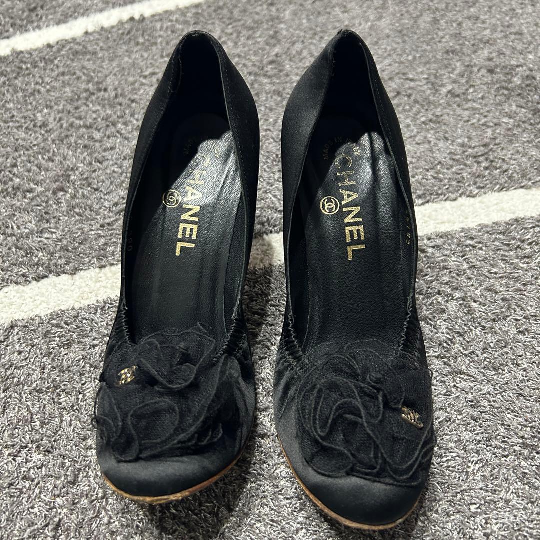シャネル CHANEL パンプス ヒール ココマーク ミュール 黒 36