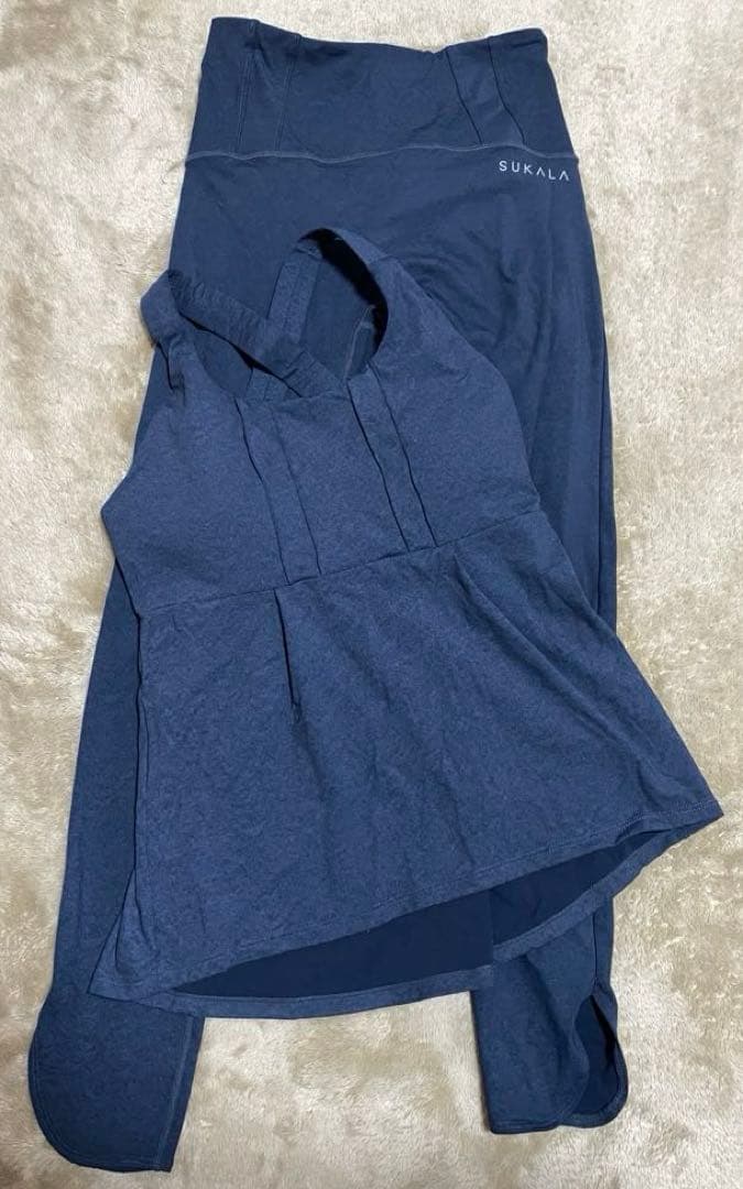 SURALA ヨガウェア デニムクロスタンクトップ　デニムレギンスセットSサイズ