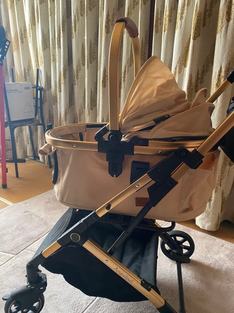 ベージュ ペットカート レザー調ハンドル