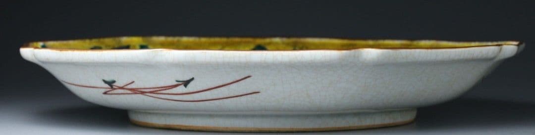 ☆旧家収集品☆古九谷☆吉田屋☆青手花鳥図☆八角皿☆ 共箱