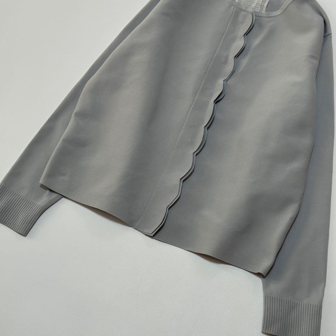 ビアズリー 上品大人可愛いスカラップ比翼カーディガン 洗える 長袖