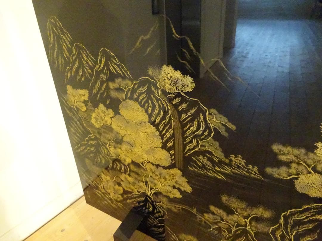 伝統工芸　輪島塗　川端光峰 作　沈金 蒔絵　衝立　高級品　美品