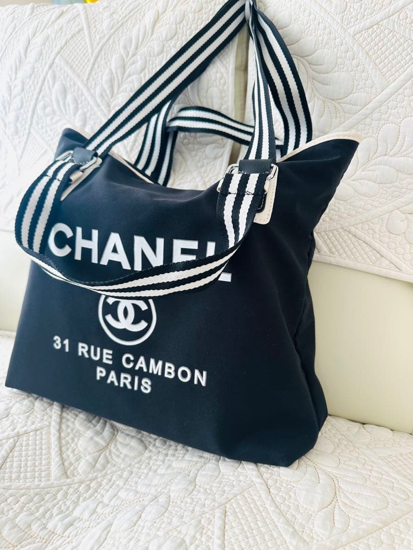 中古☆訳ありCHANEL☆ノベルティトートバッグ 黒ショルダーバッグ2way