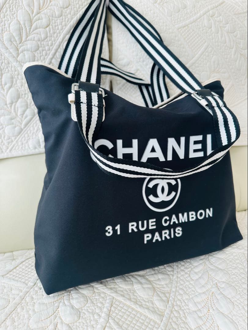 中古☆訳ありCHANEL☆ノベルティトートバッグ 黒ショルダーバッグ2way
