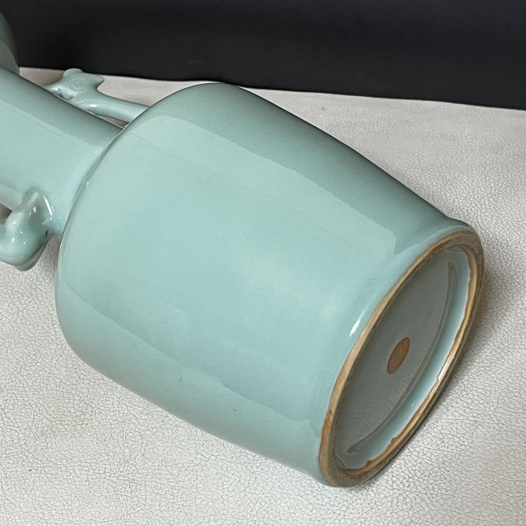 宮永東山 青磁 鳳凰耳 花入 共箱 耳付花入 茶道具 【k3437】