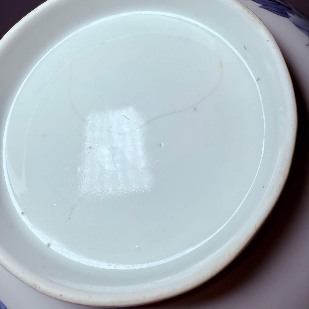 幕末～明治期　古鍋島　染付牡丹蝶図高台皿　古美術　骨董　コレクション