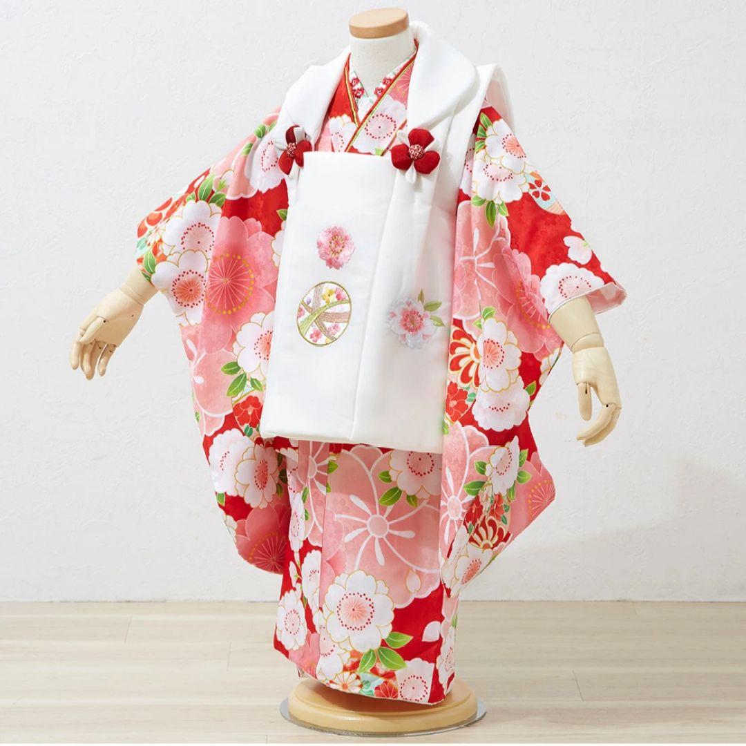 七五三セット　 3歳　女の子　着物　花柄　紅白