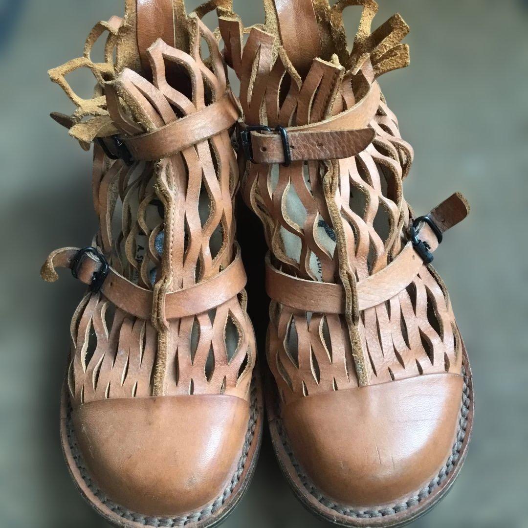 トリッペン　ブラウンレザーカットアウトサンダル☆37