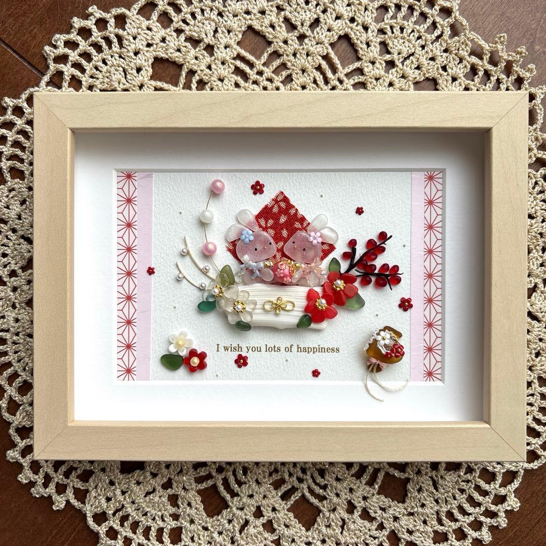 シーグラスアート❁仲良しうさちゃんのお正月アレンジメント❁