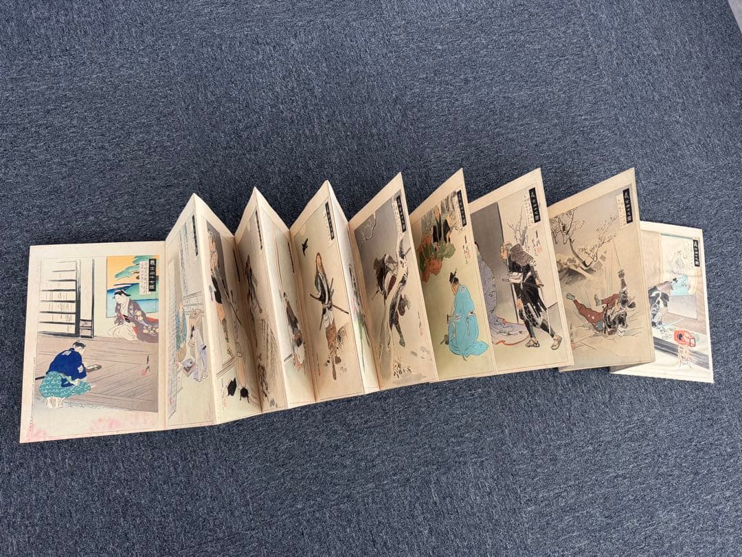 【真作】月耕 浮世絵「赤穗義士四十七図录」明治時代 木版画 錦絵 大判 63枚