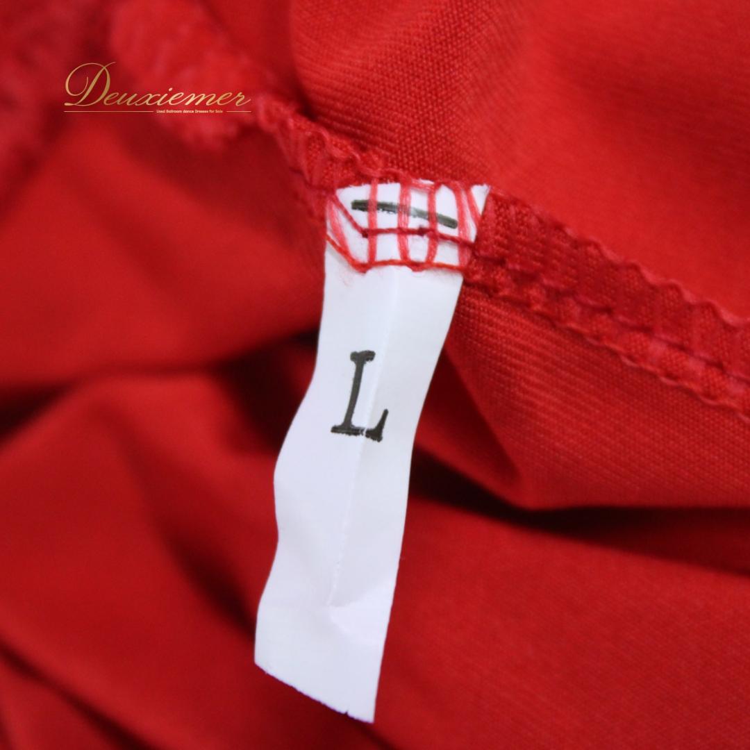 【美品 社交ダンス衣装】上下セット ラテン Lサイズ 赤 レッド レース 派手