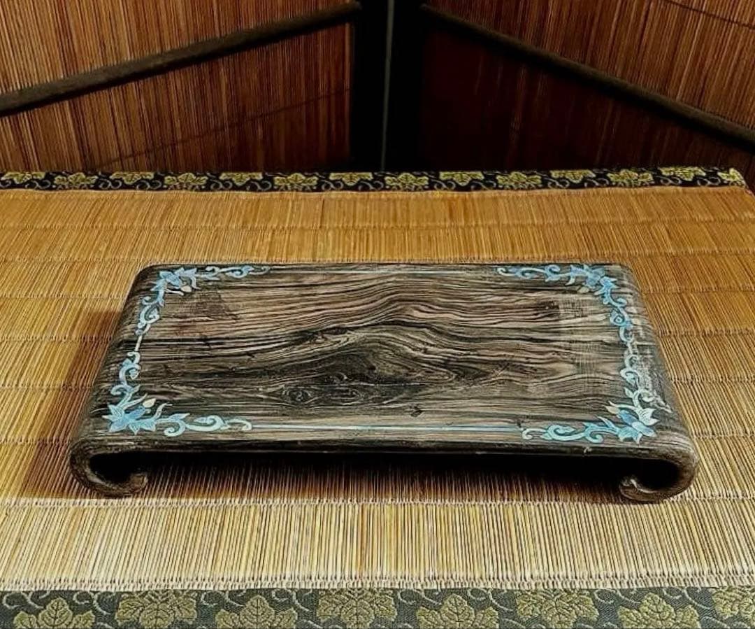 古唐木 美杢 螺鈿 象嵌 巻き花台 香台 盆栽台