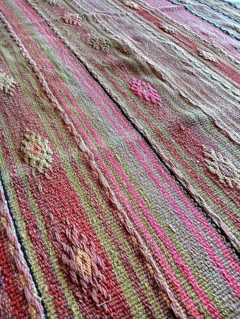 特大7.6kg 140×280色のパステルピンクのオールドキリム　カイセリ