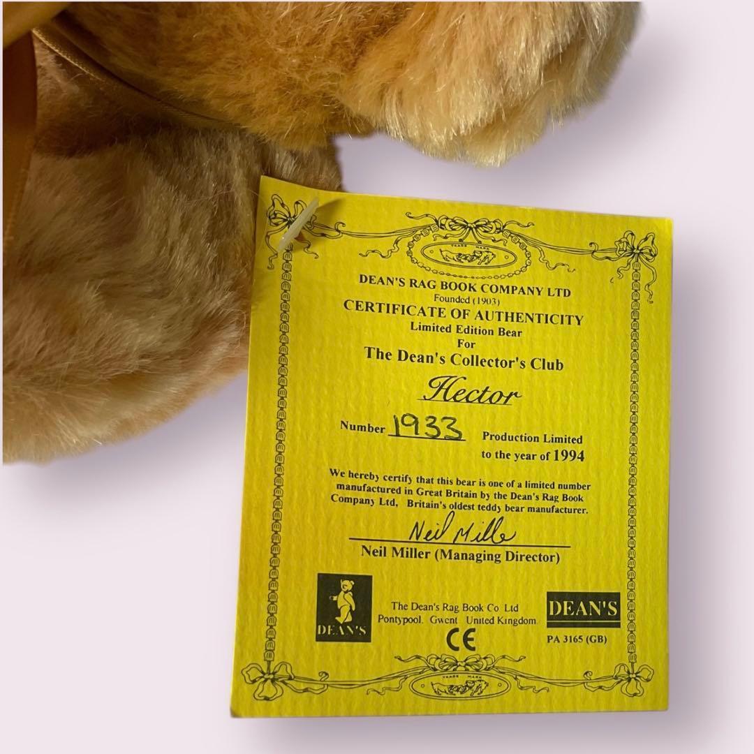 稀少品　初回品　ディーンズ社　ヴィンテージ　ベア　１９９４年　ヘクター　バッチ付