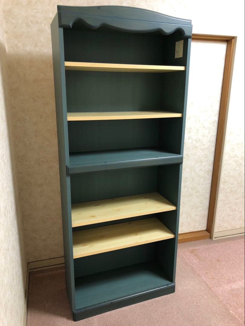 木製本棚 ブルー5段 波型デザイン