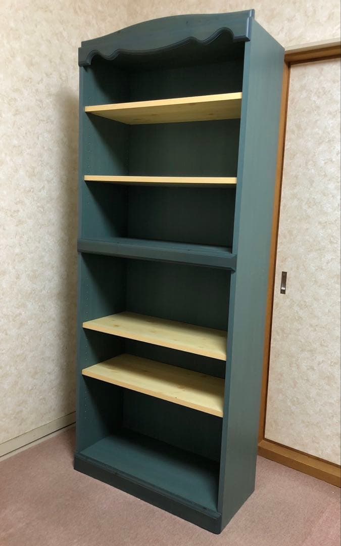 木製本棚 ブルー5段 波型デザイン