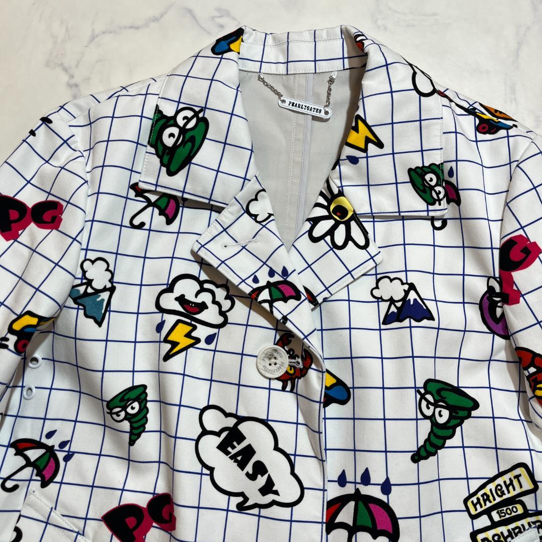 未使用★パーリーゲイツ 総柄プリントジャケットコート マルチカラー 白 1