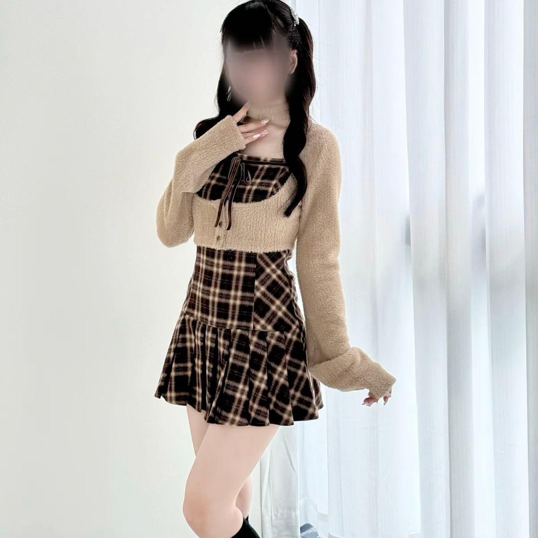 NoGenki ファーボレロ×チェックミニワンピ