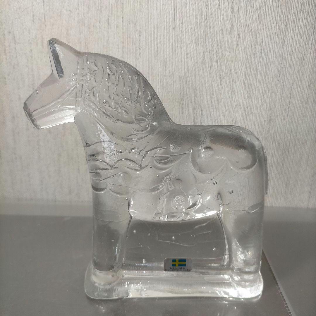 ひなすけ スウェーデン製 クリアガラス馬のオブジェ