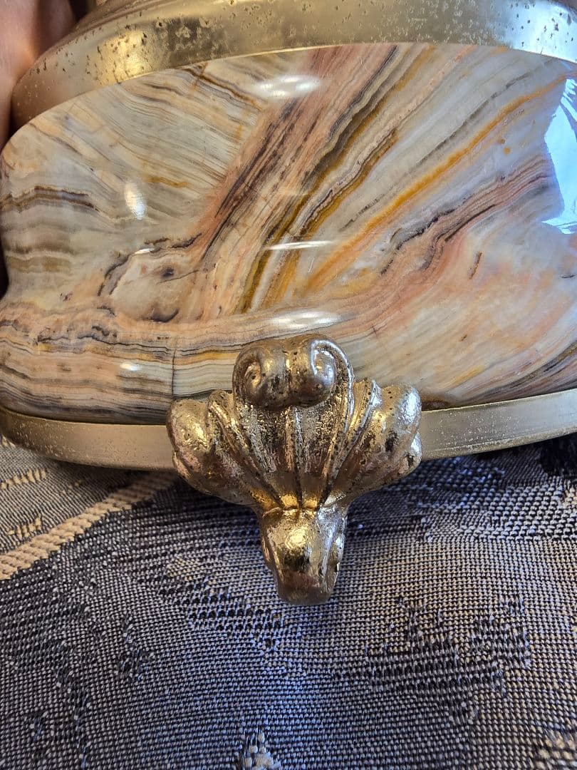 金箔・大理石　REUGE製オルゴール　バレエダンスフィギュア付き大理石装飾品